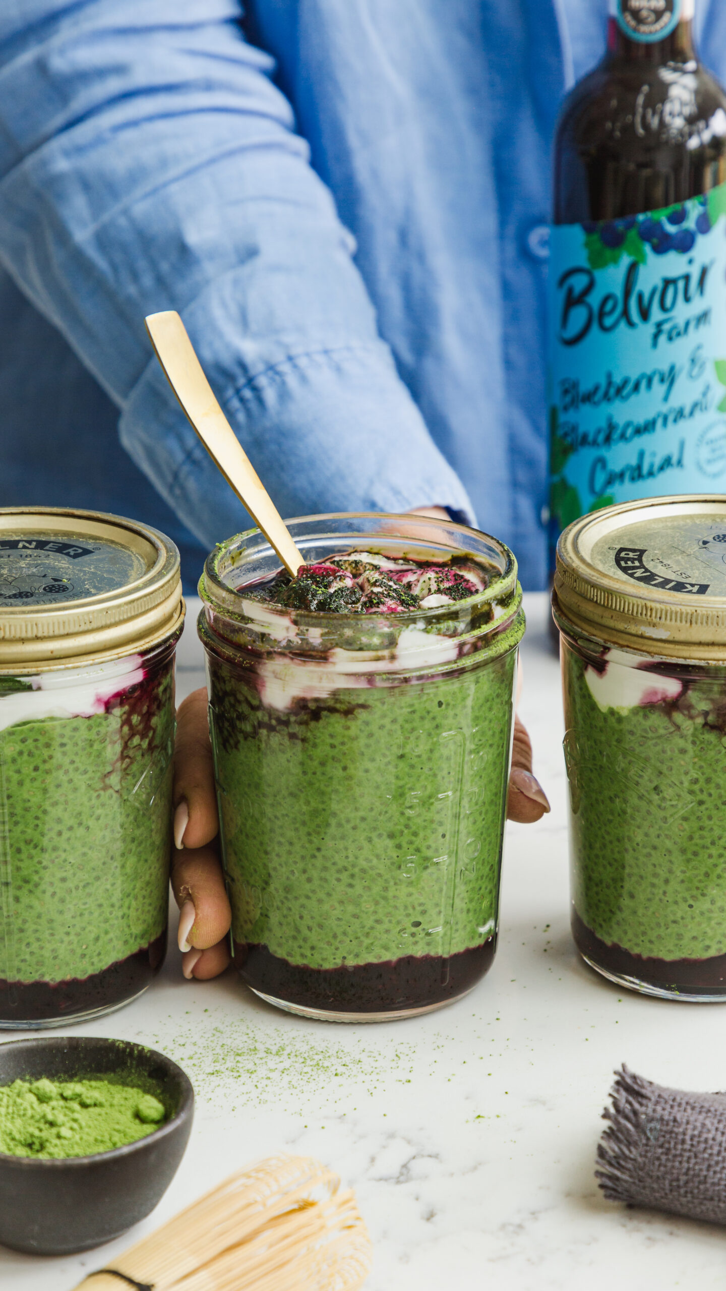 Matcha and Blueberry Chia Seed Pudding